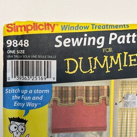 SIMPLICITY Window Treatments Sewing Patterns For DUMMIES 9848 One Sz Curtains - Picture 2 of 11